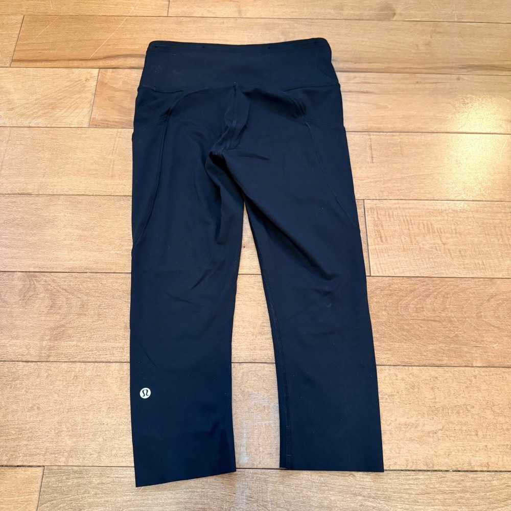 Lululemon Peloton Leggings Women Size 4 Black Reflective Crop Pockets Collab - Picture 4 of 7